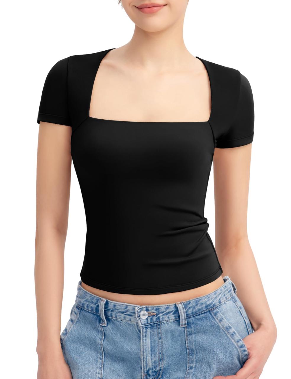 PUMIEY Women's Square Neck Going Out Tops