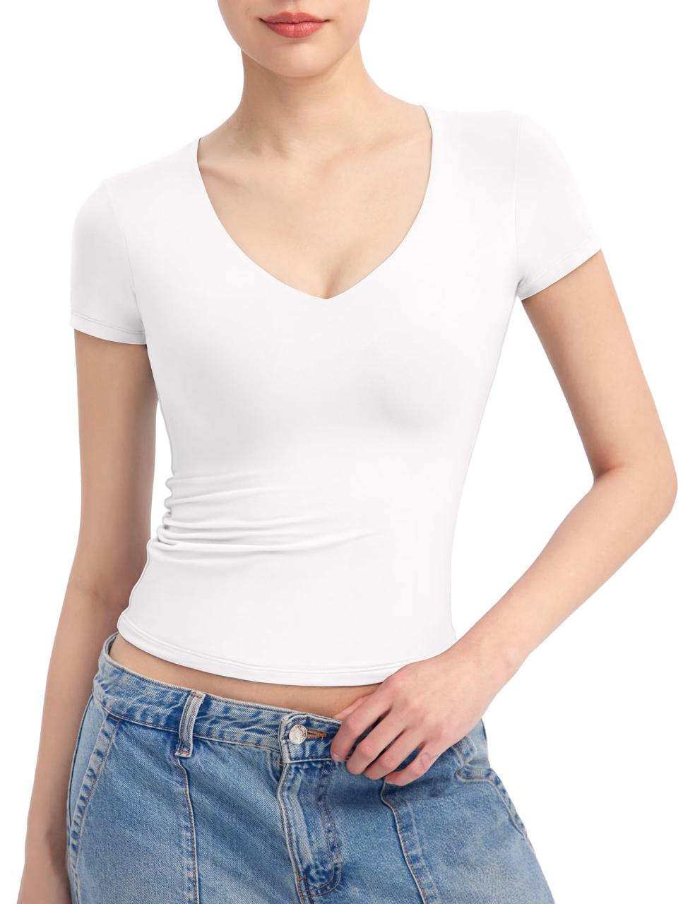 PUMIEY Women's V Neck Short Sleeve T Shirts