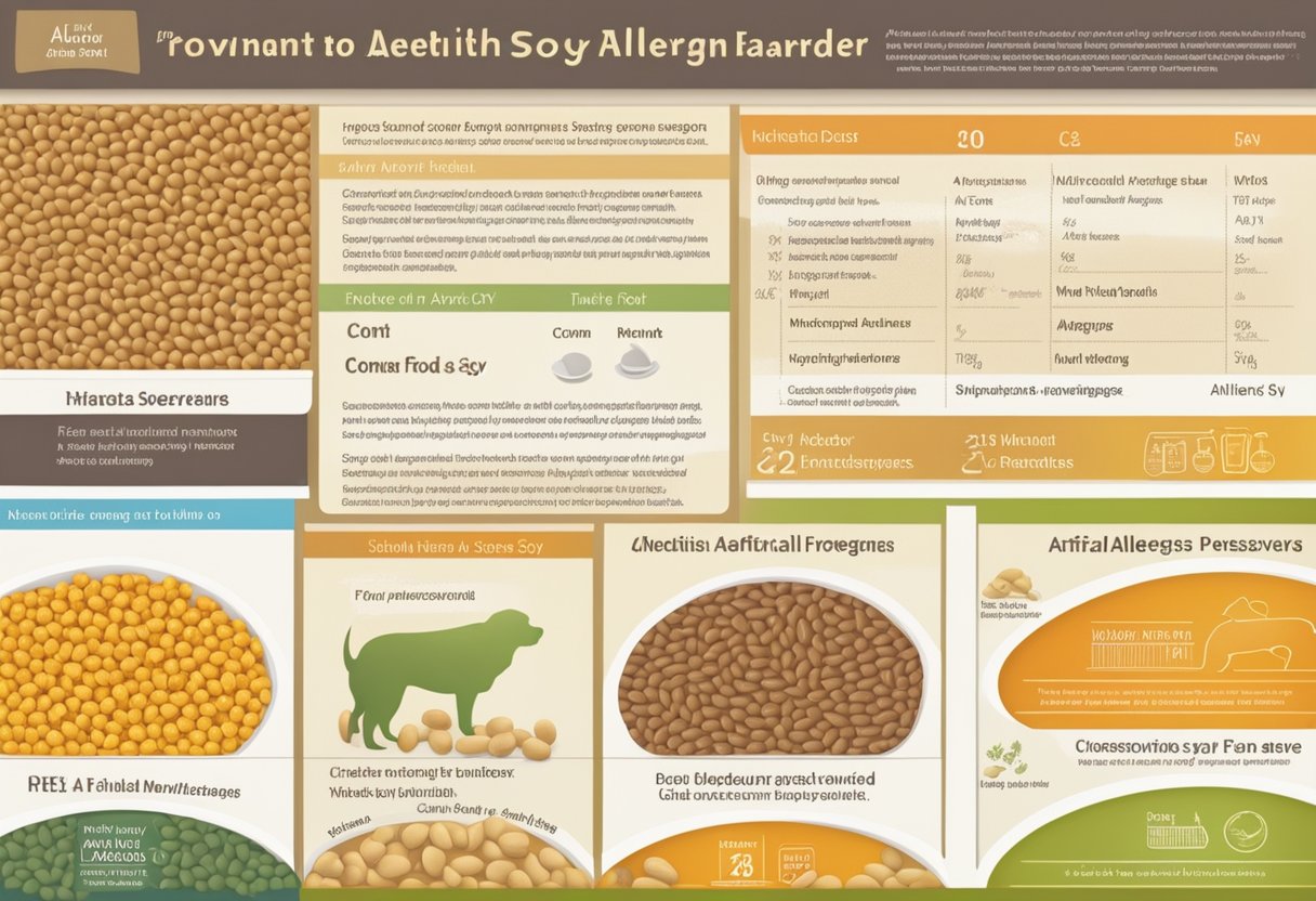 A dog food label with a list of common allergens and ingredients to avoid, such as wheat, soy, and artificial preservatives