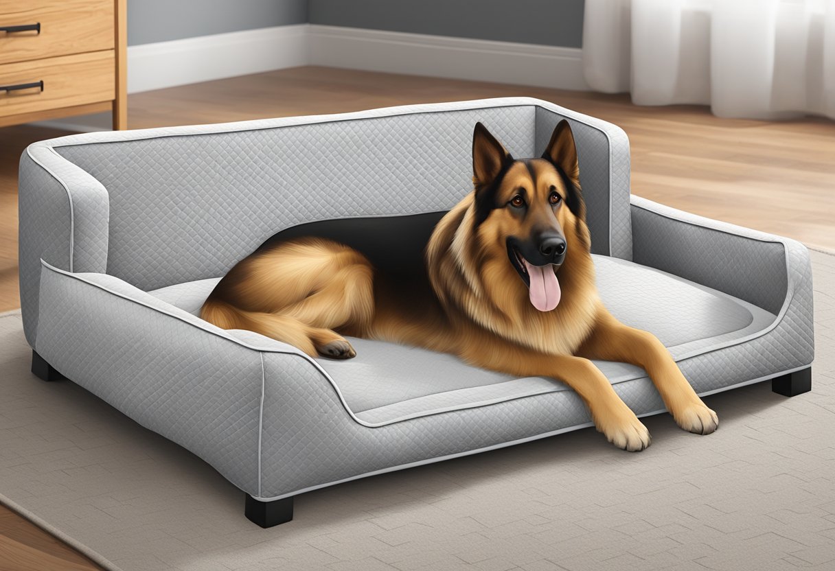 Large dog beds: memory foam, orthopedic, elevated, and bolster. Show a variety of sizes and styles for big dogs