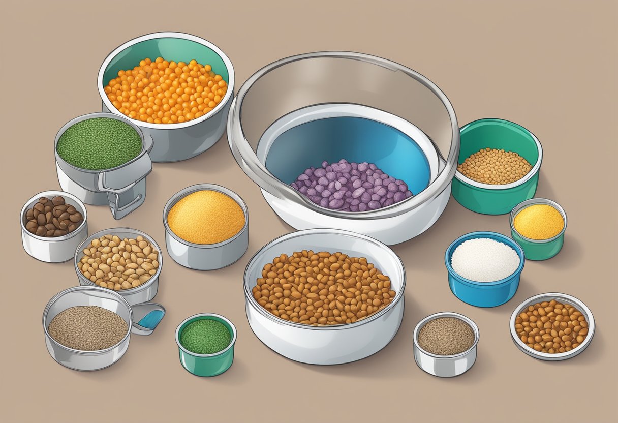 A variety of harmful ingredients labeled -quot;avoid-quot; surround a small dog's food bowl