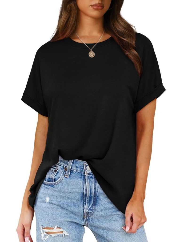 Besshopie Women's Oversized T Shirts Short Sleeve Crewneck Summer Tops Casual Loose Basic Tee Shirts