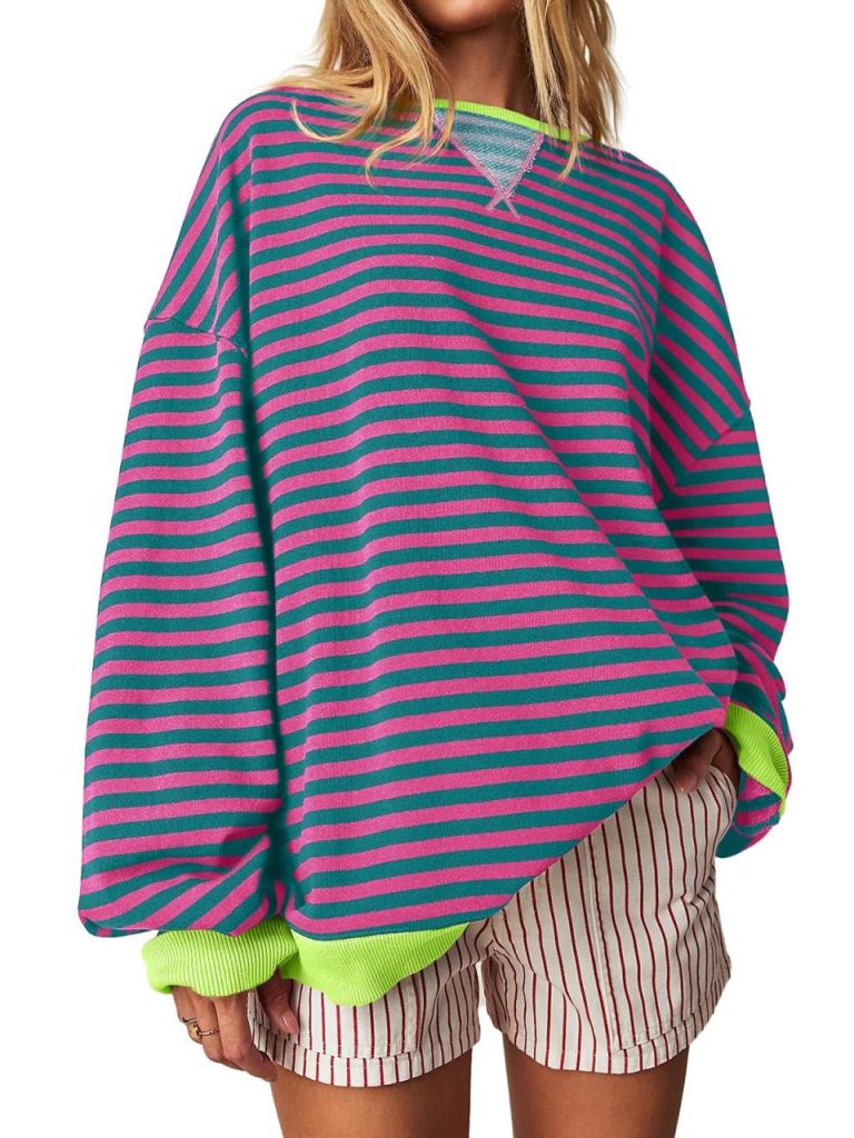 Fisoew Women's Striped Oversized Sweatshirt