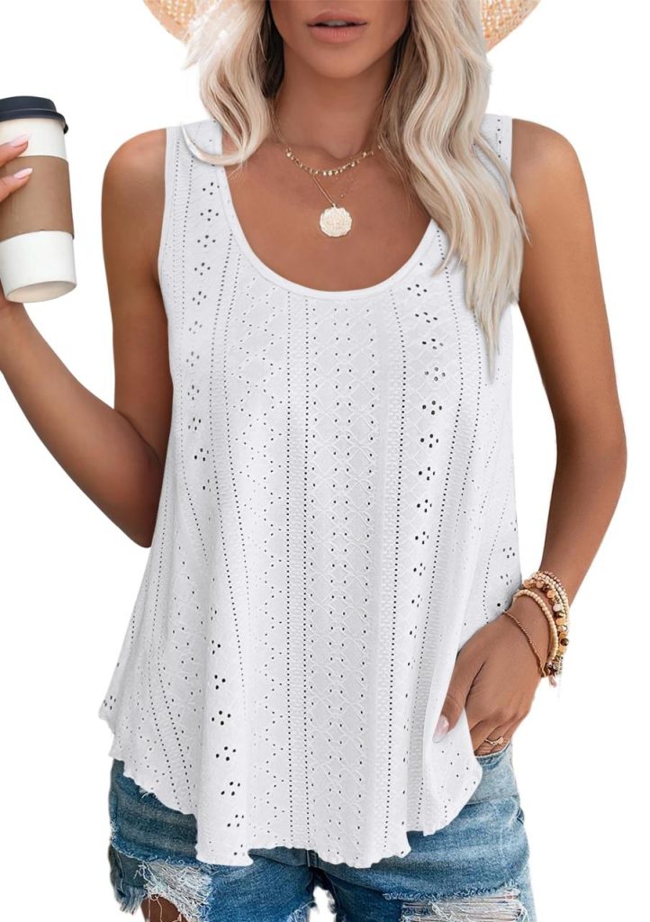 OFEEFAN Women's Tank Top with Sleeveless Eyelet Embroidery